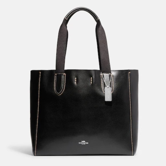 Coach Derby Tote Shoulder Bag pebble Leather Black Red 58660 - Picture 3 of 12